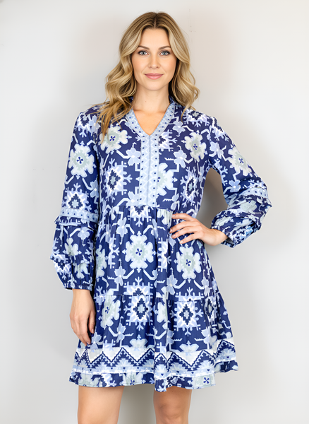 Alison Longsleeve Dress - Graphic Navy, Periwinkle