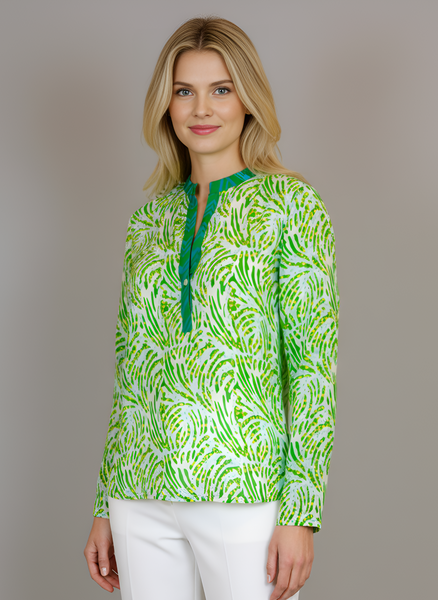 Millie Tunic Top- Jungle Dot- White/Green/Yellow