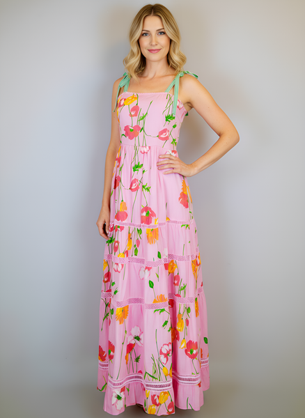 Beaufort Strappy Maxi Dress- Falling Floral- Pink/Multi