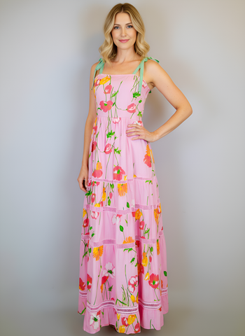 Beaufort Strappy Maxi Dress- Falling Floral- Pink/Multi