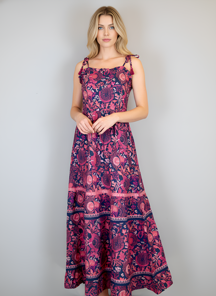 Beaufort Strappy Maxi Dress- Floral Block- Navy/Pinks