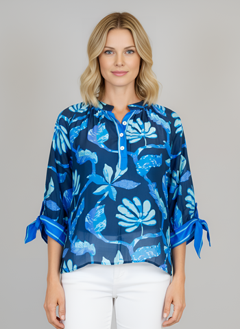 Margot Top - Jungle Vines - Navy & Blues