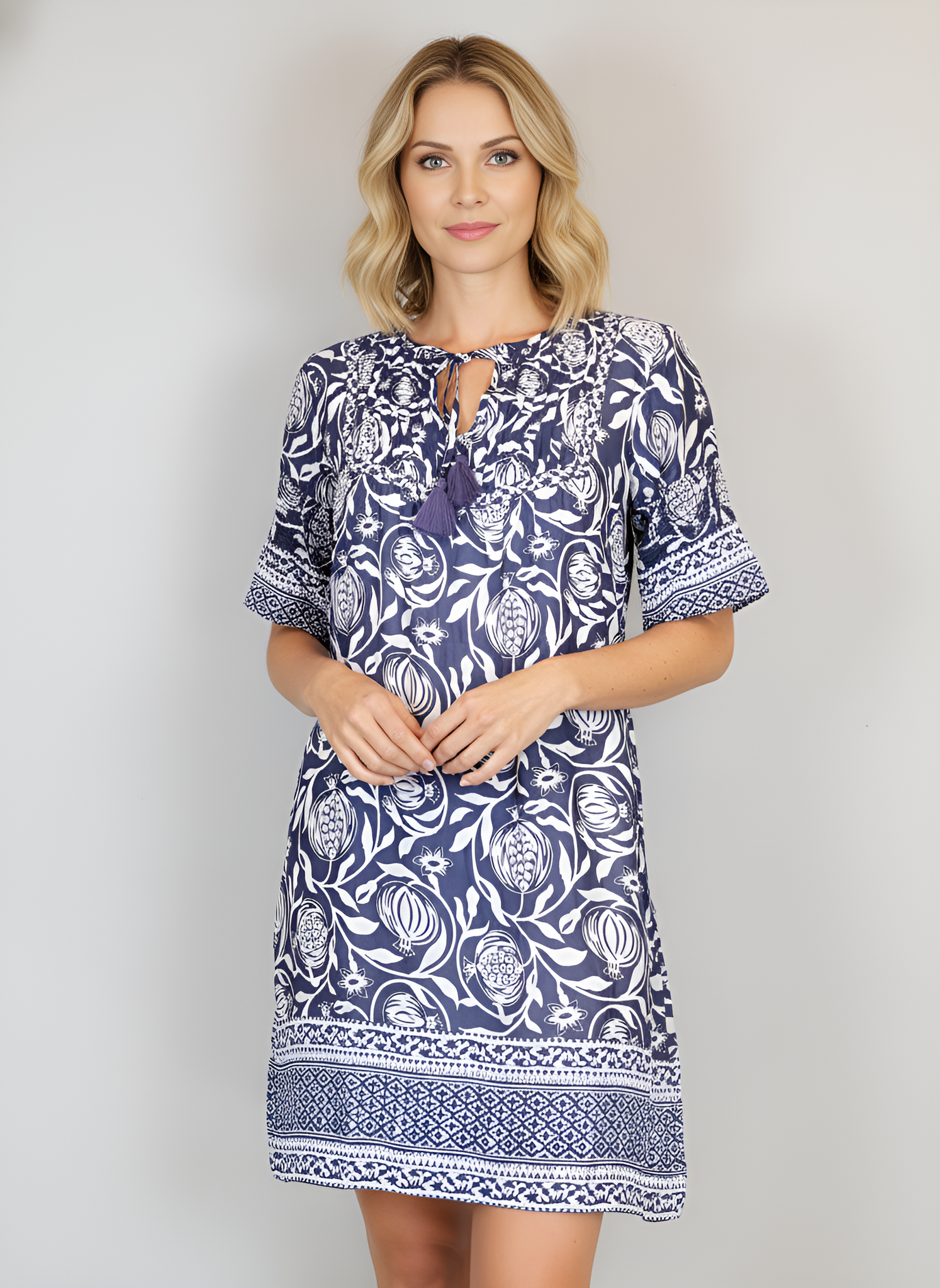 Celerie Dress - Pomegranate - Navy & White
