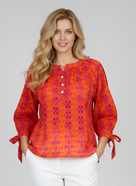 Margot Top - Eyelet Schiffli - Hot Pink and Orange