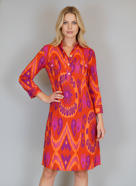 La Jolla Dress - Island Ikat - Orange and Pink