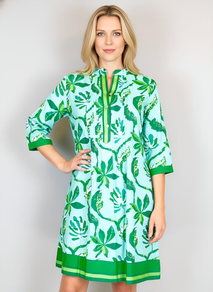 Maye Dress - Jungle Vines - Sky Blue & Greens