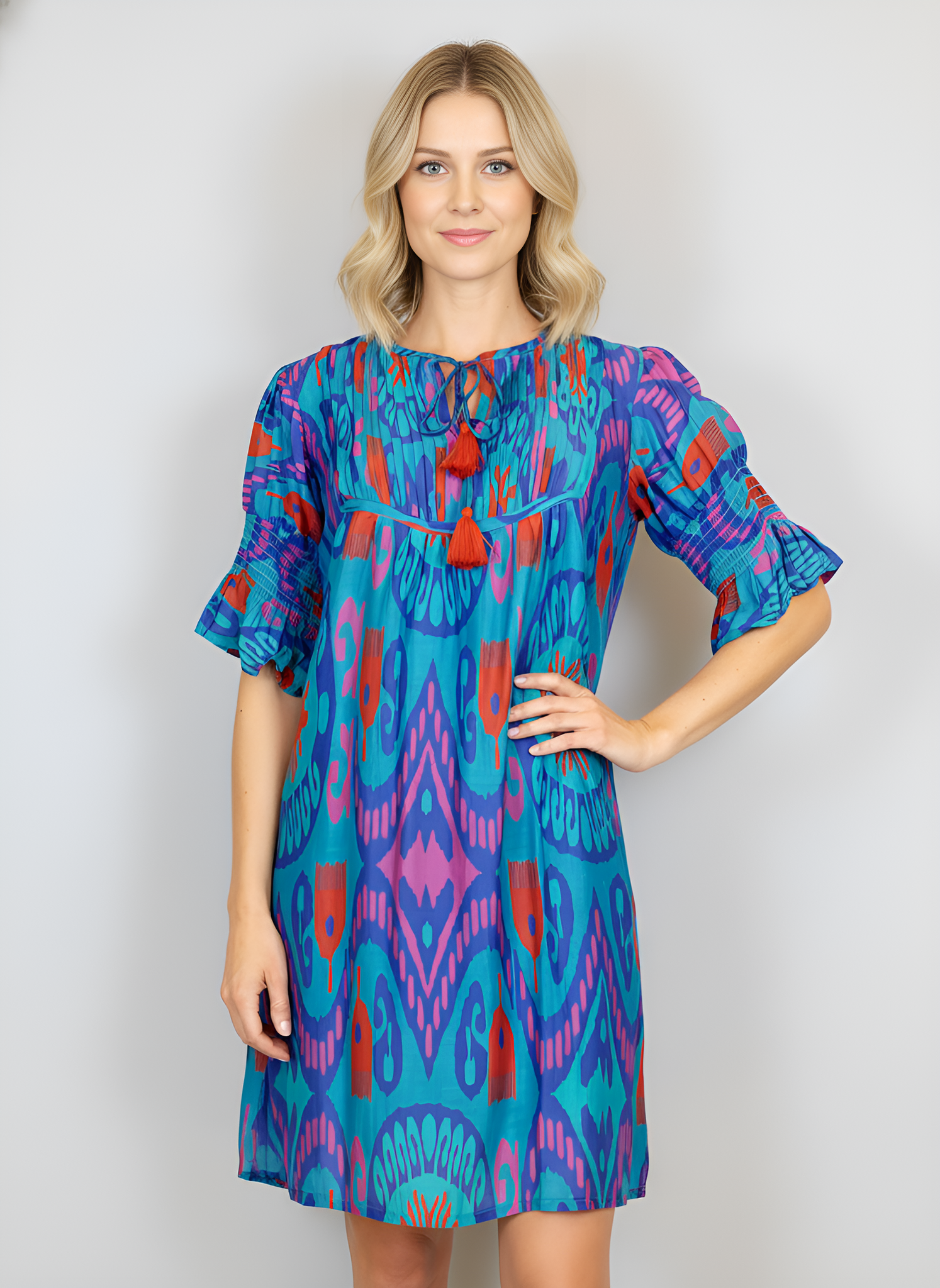 Celerie Dress - Island Ikat - Turquoise Multi