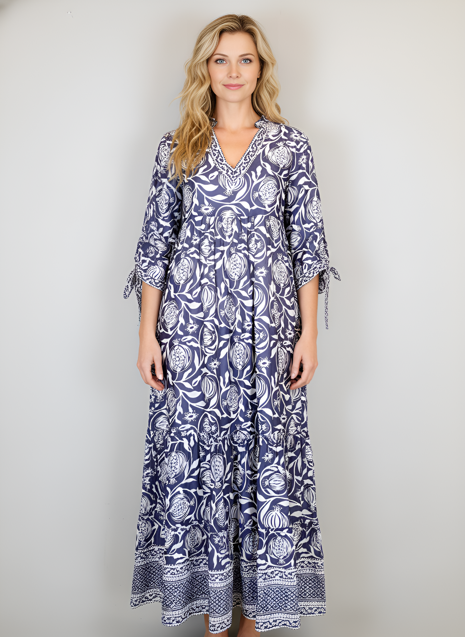 Claythorne Maxi Dress - Pomegranate - Navy & White