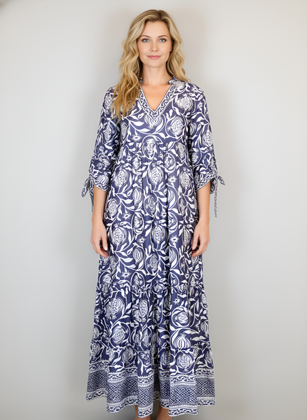 Claythorne Maxi Dress - Pomegranate - Navy & White