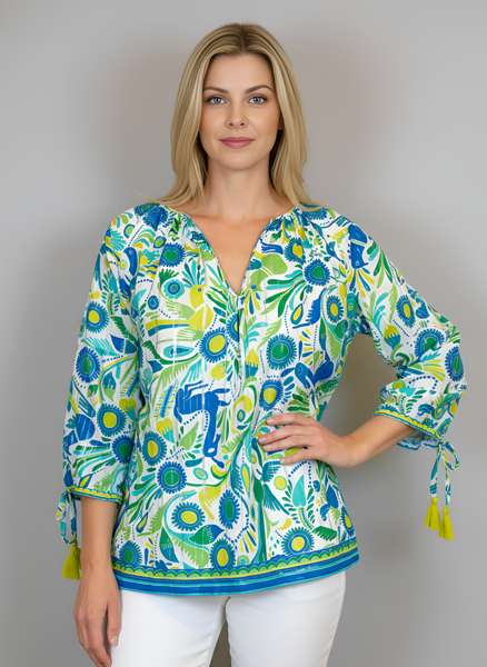 Cloud Tunic Top - Oberon - White, Blue & Green