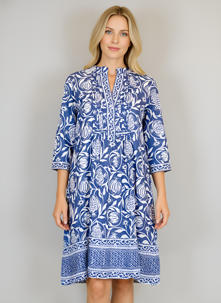 Maye Dress - Pomegranate Print - Navy and White