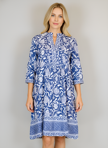 Maye Dress - Pomegranate Print - Navy and White