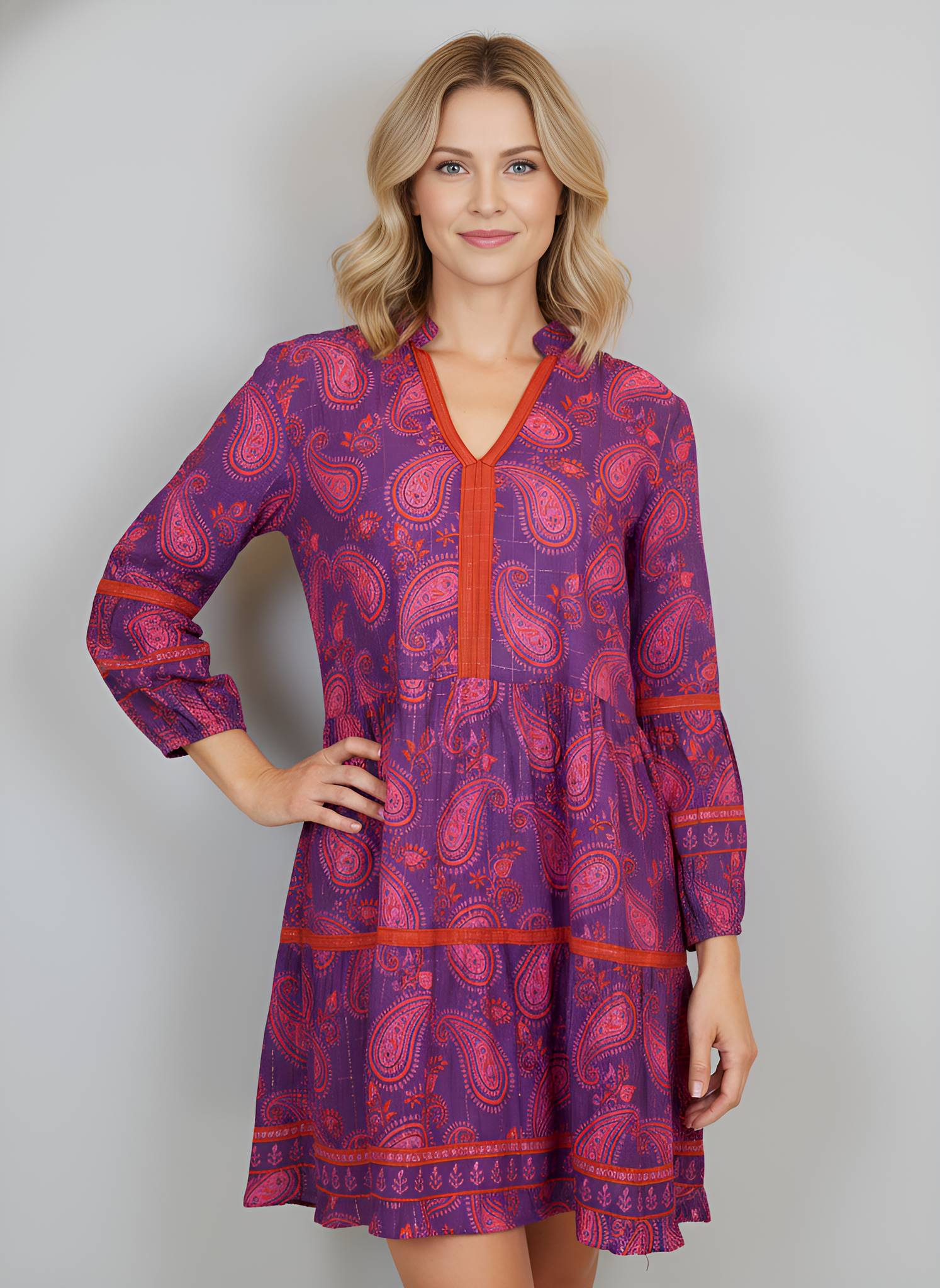 Alison Longsleeve Dress - Dancing Paisley - Violet/Orange