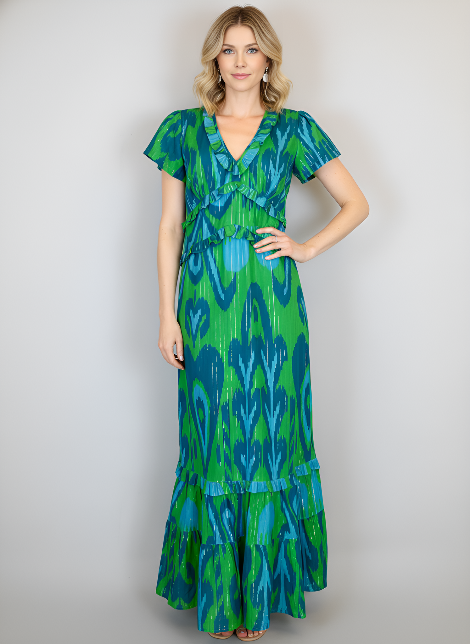 Mallory Maxi Dress - Ikat Heart - Green/Blues