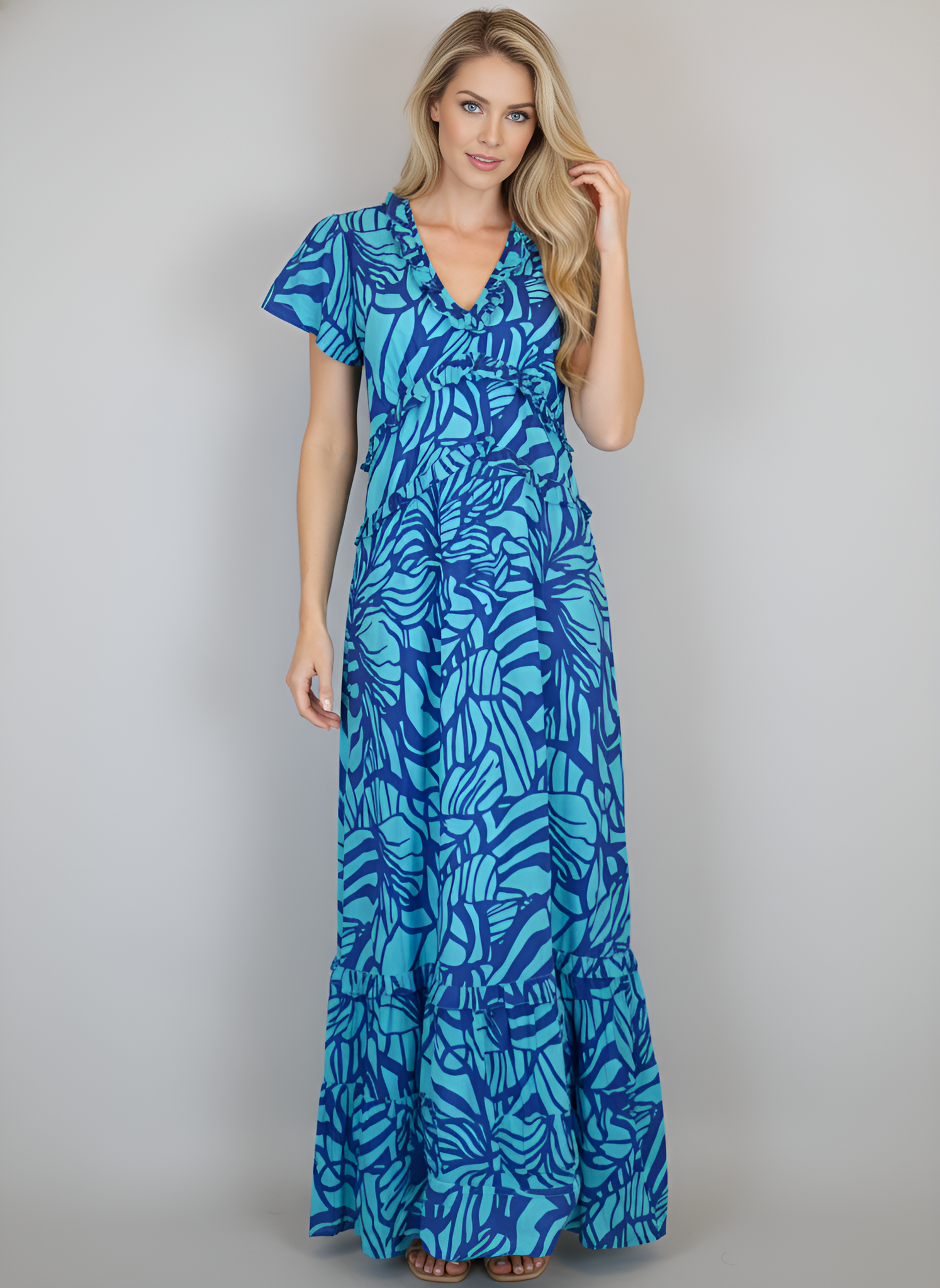 Mallory Maxi Dress - Abstract Floral - Blue