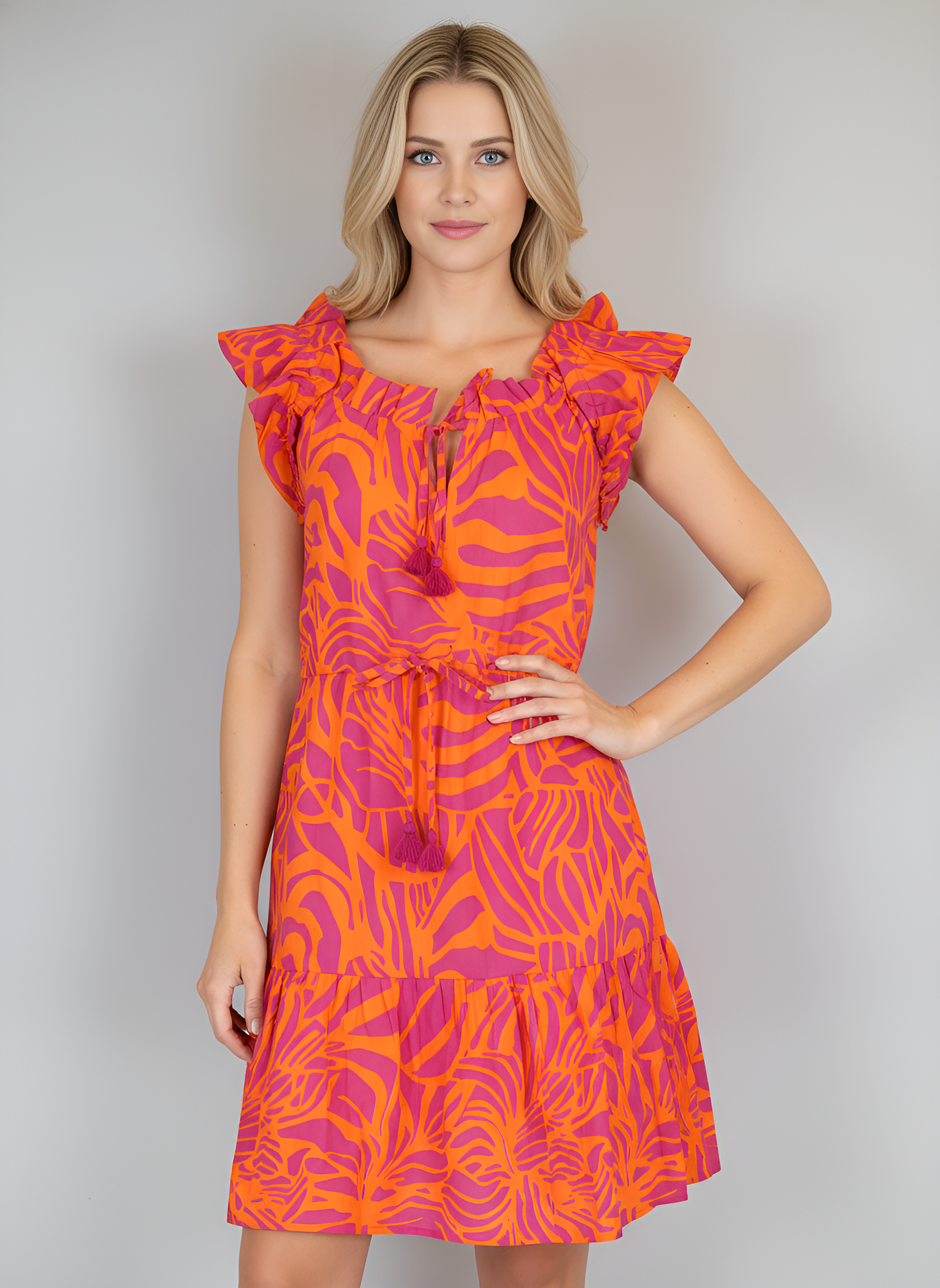 Berry Dress - Abstract Floral - Pink/Orange