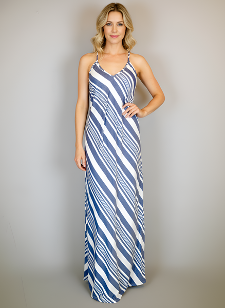 Jessica Bias Slip Dress- Woven Stripes - Navy/White