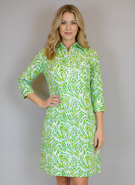 La Jolla Dress- Jungle Dot- White/Green/Yellow