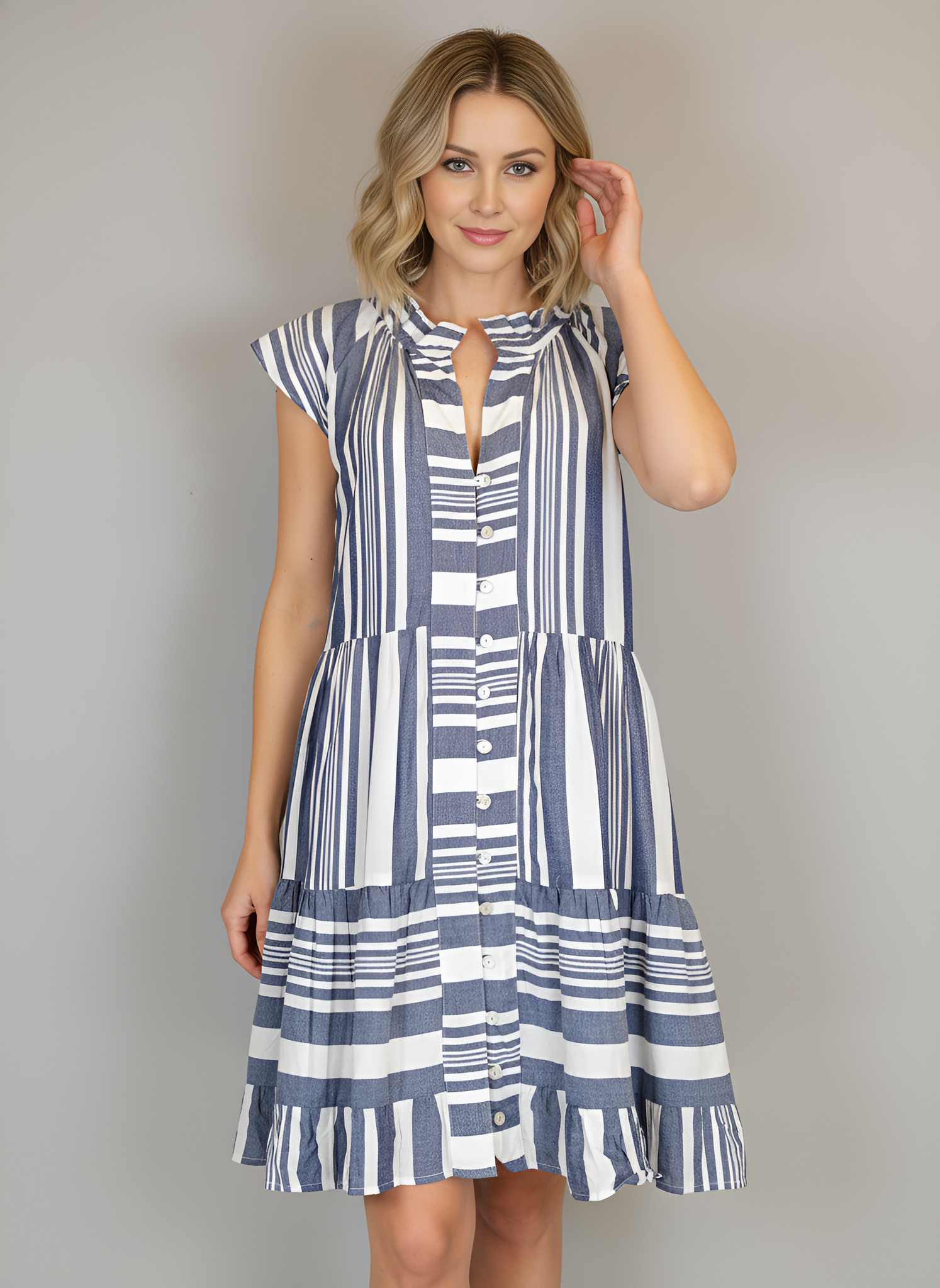 Captiva Dress- Woven Stripes- Navy/White
