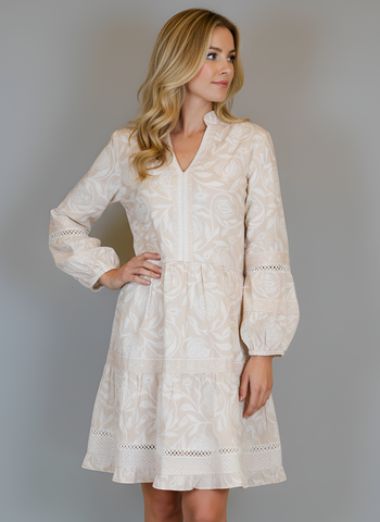 Alison Longsleeve Dress- Pomegranate- Bliss/White