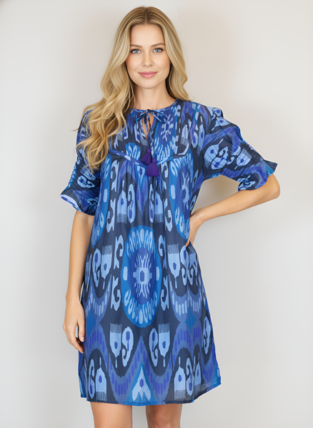 Celerie Dress - Island Ikat Blues