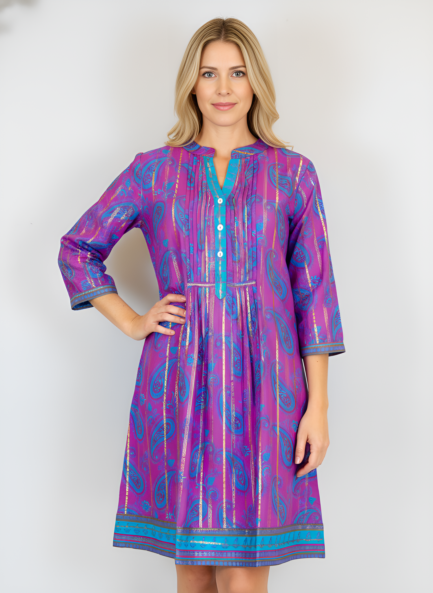 Maye Dress - Dancing Paisley - Cranberry Teal