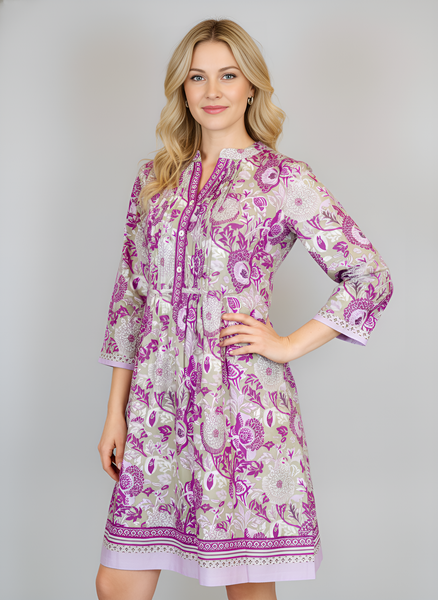 Maye Dress - Floral Block - Sage, Lilac, Cranberry