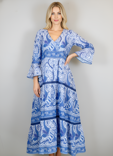 Water Mill Dress- Effervescent Paisley- White/Blue/Navy