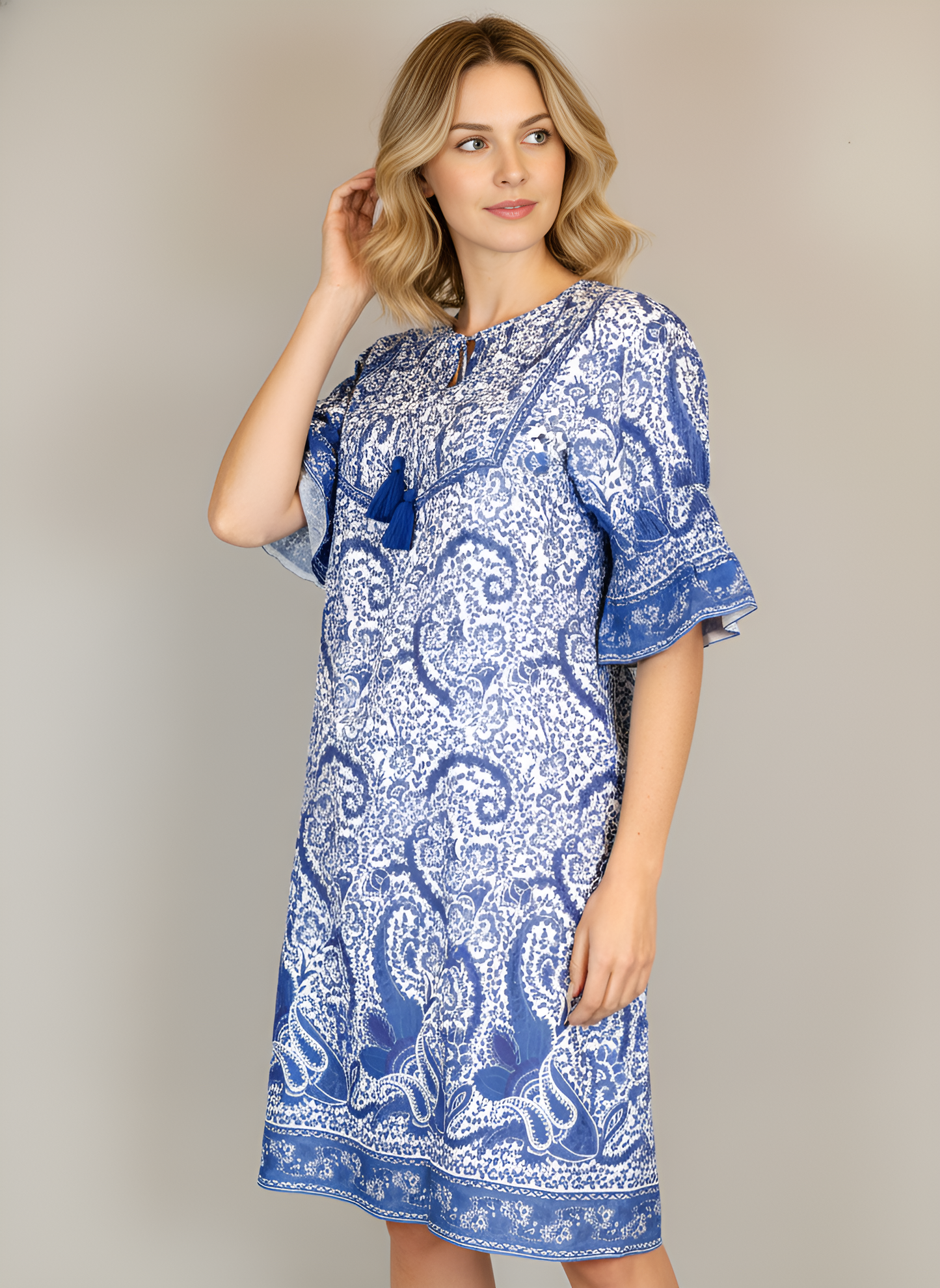 Celerie Dress - Effiervescent Paisley - White/Blue/Navy