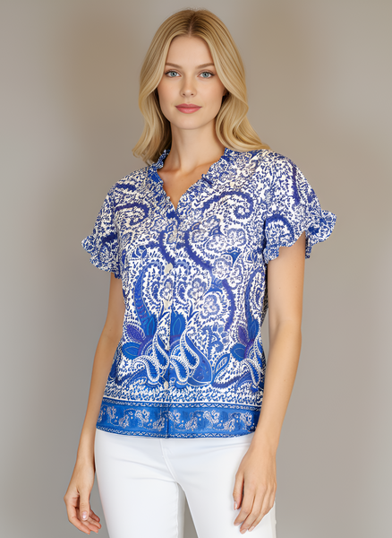 Capri Top - Effervescent Paisley- White/Blue/Navy
