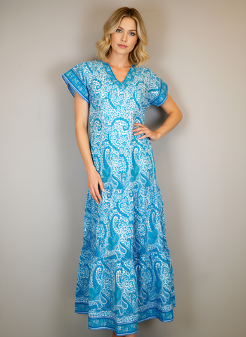 Bailey Maxi Dress - effervescent Paisley - White/ Capri Turquoise