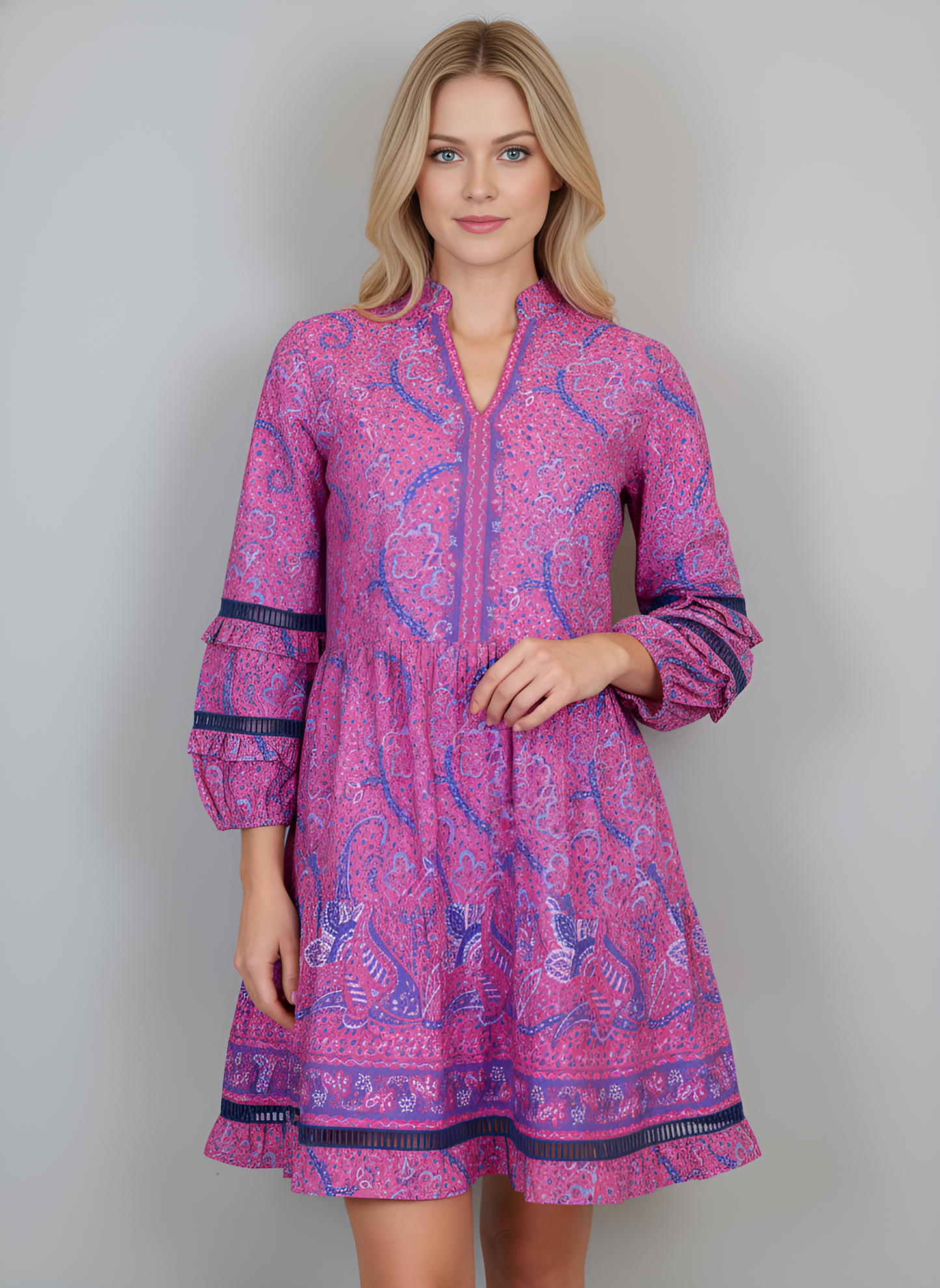 Alison Longsleeve Dress - Effervescent Paisley - Pink/Blue