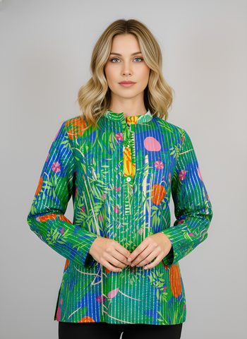 Millie Tunic Top - Banana Jungle - Surf Blue