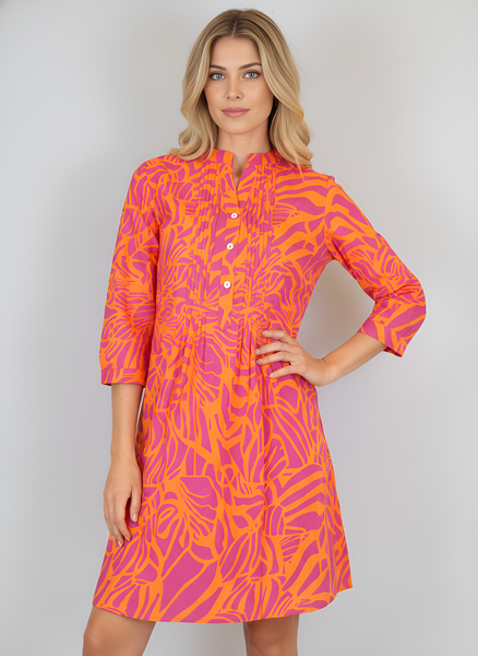 Maye Dress - Abstract Floral - Pink/Orange