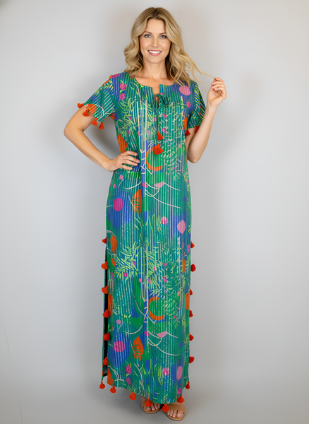 Maharani Maxi Dress - Banana Jungle - Surf Blue