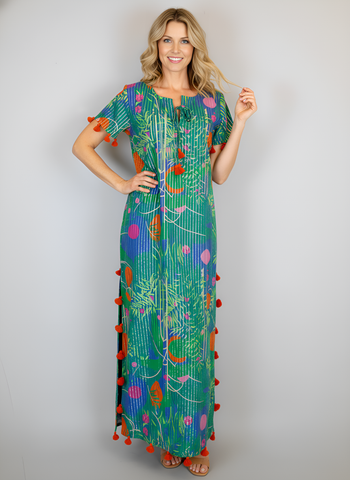 Maharani Maxi Dress - Banana Jungle - Surf Blue