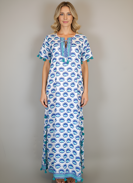 Maharani Maxi Dress - Eye- White/Capri Turquoise