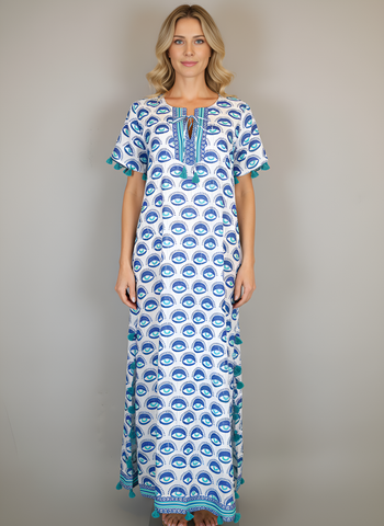 Maharani Maxi Dress - Eye- White/Capri Turquoise