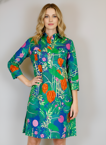 La Jolla Dress - Banana Jungle - Surf Blue