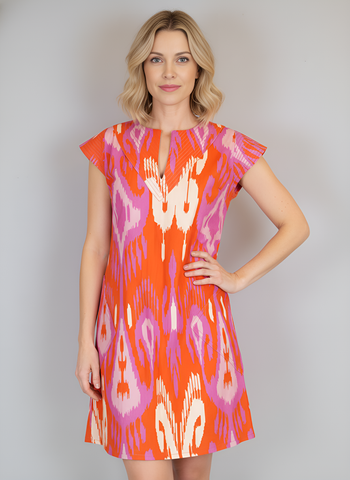 Friday Dress - Ikat Chandelier - Orange/Pink