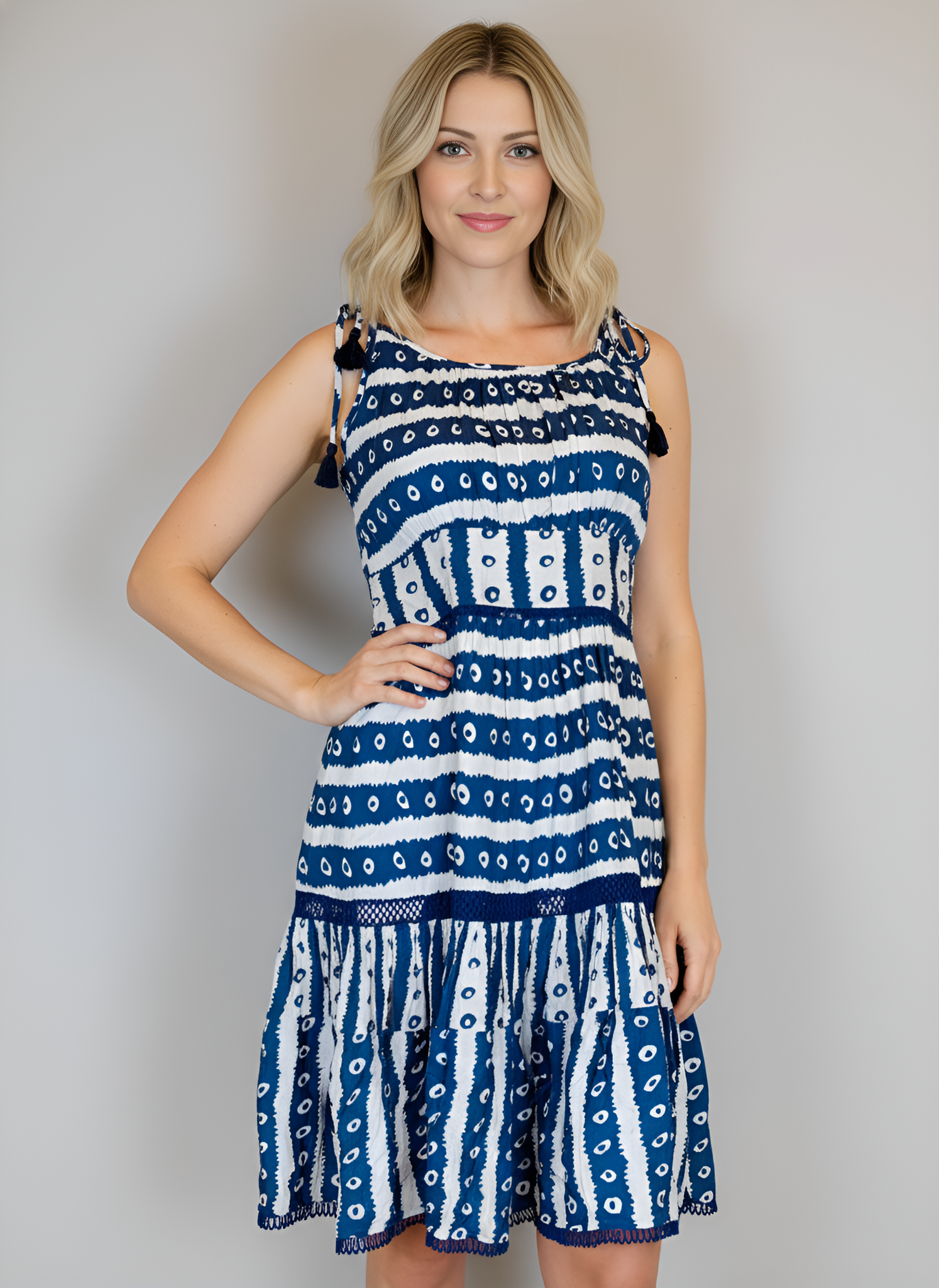Edisto Dress - Batik Stripes -Navy/White
