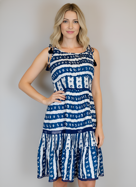 Edisto Dress - Batik Stripes -Navy/White