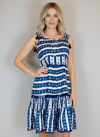 Edisto Dress - Batik Stripes -Navy/White