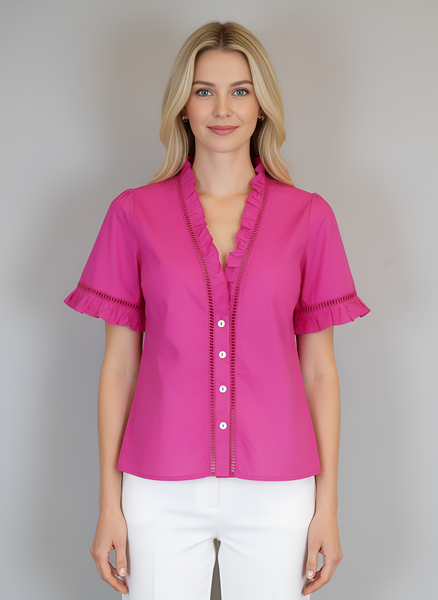 Capri Top - Solid Poplin - Hot Pink