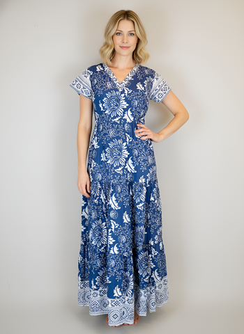 Bailey Maxi Dress - Floral Dot - Navy/White