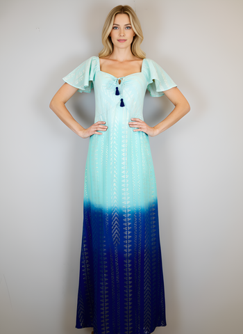 Aloha Maxi Dress - Ombre -	Ocean Tribal Gold Lurex