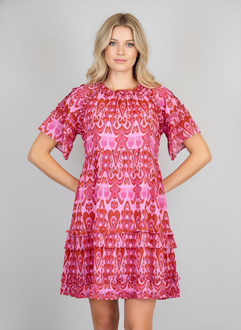 Ella Dress - Heart Ikat in Red and Pinks