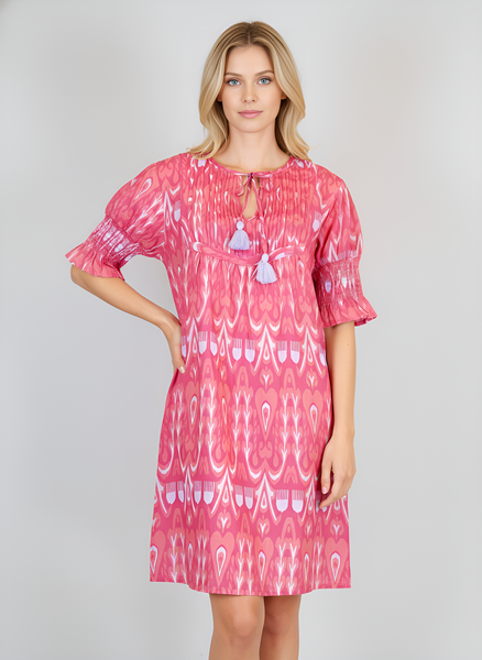 Celerie Dress - Ikat in Corals with Periwinkle