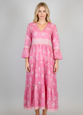 Water Mill Dress - Retro Floral in Coral Sorbet