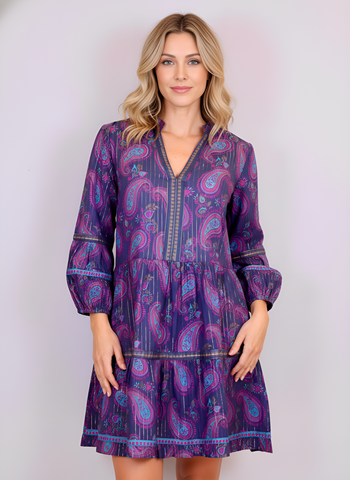 Alison Longsleeve Dress - Dancing Paisley Navy